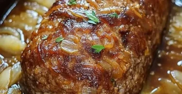Supersaftiger Hackbraten auf einem Teller angerichtet