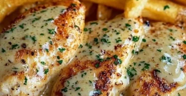 Hähnchenfilet in cremiger Knoblauch-Parmesan-Sauce mit Pommes Frites