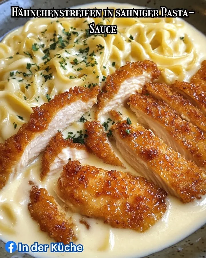 Hähnchenstreifen mit sahniger Pasta-Sauce