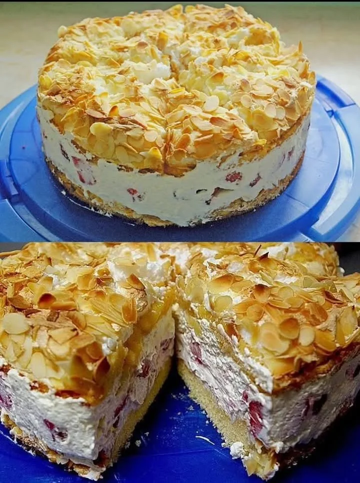 Himbeeren Himmelstorte mit frischen Himbeeren und Sahnecreme