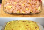 Leckeres Kartoffel-Hähnchen-Gratin aus frischen Zutaten, serviert in einer Quiche-Form.