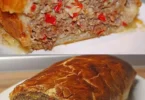 Käse Hackbraten in Blätterteig, perfekt für Festessen und besondere Anlässe.