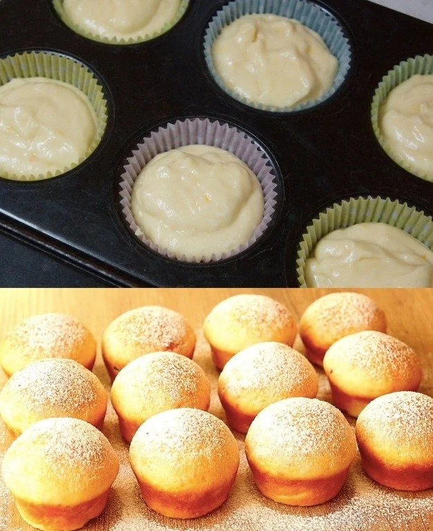 Käsekuchen-Muffins gefüllt mit Vanillepudding
