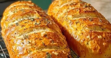 Köstliches Knoblauchbrot auf einem Holztisch serviert, ideal für jede Mahlzeit.