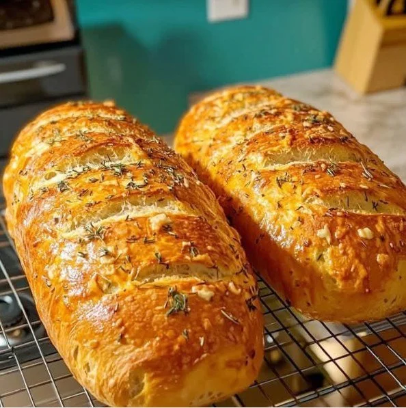 Köstliches Knoblauchbrot auf einem Holztisch serviert, ideal für jede Mahlzeit.