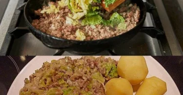 Kohlgericht mit Hackfleisch auf einem Teller serviert