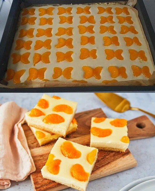 Saftiger Mandarinenkuchen mit frischen Mandarinen und einer leckeren Cremefüllung.