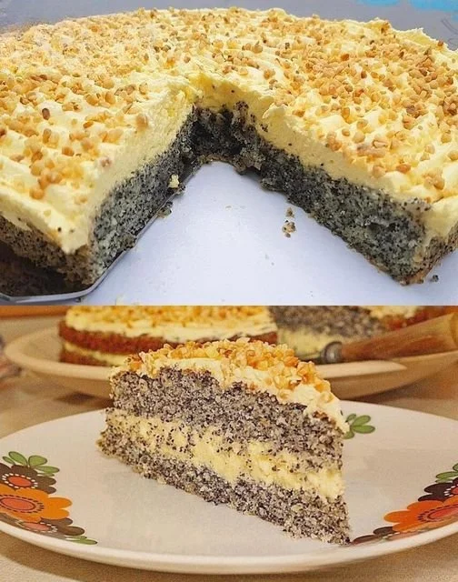 Mohnkuchen mit Paradiescreme