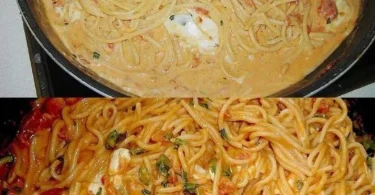 Mozzarella-Spaghetti mit frischem Basilikum und Tomatensauce