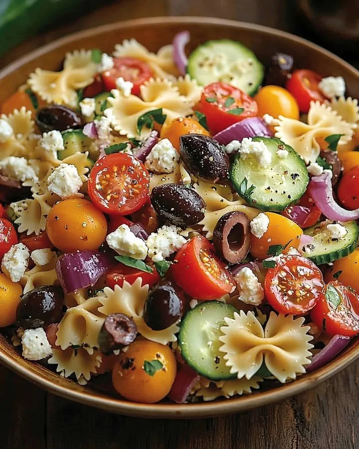 Nudelsalat mit Feta und Gemüse