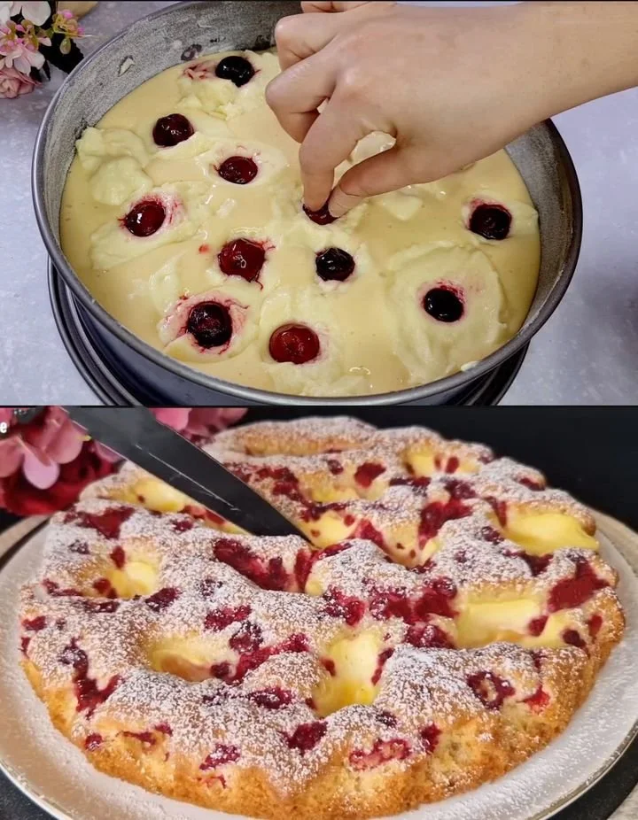 Omas bester Kirschenkuchen mit Vanillepudding