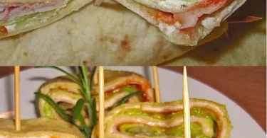 Leckere Party-Wraps mit Frischkäse und Putenbrust auf einem Teller serviert