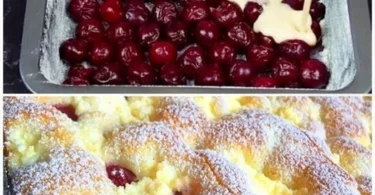 Quark-Kirschkuchen aus Ungarn mit saftigen Kirschen und cremigem Quarkbelag