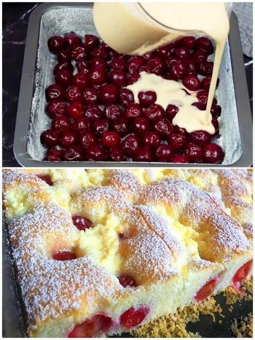 Quark-Kirschkuchen aus Ungarn mit saftigen Kirschen und cremigem Quarkbelag