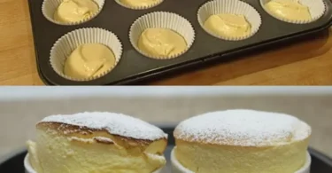 Leckere Quark Muffins mit Vanillepudding auf einem Teller