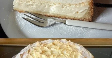 Quark-Snow-Cake mit Vanillepudding auf einem Teller