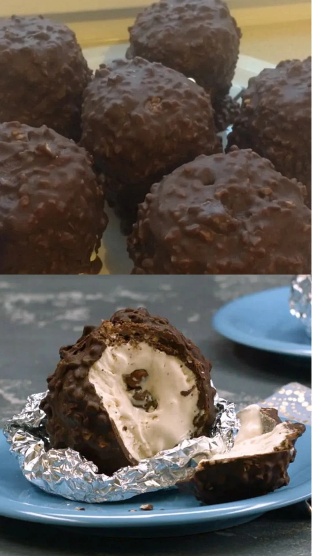 Rocher-Eisball mit Nutella und Karamellsauce