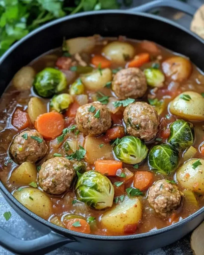 Rosenkohl-Eintopf mit Fleischbällchen