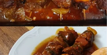Schaschlik mit Schweinenacken auf dem Grill, lecker und saftig zubereitet