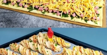 Schinken-Käse-Sticks aus Blätterteig auf einem Teller, köstlich und knusprig