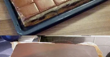 Schwarz-Weiß-Kirschtorte mit Schichten aus Schokolade und Kirschen