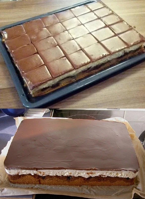 Schwarz-Weiß-Kirschtorte mit Schichten aus Schokolade und Kirschen