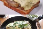 Schweinefilet mit Champignons und Gouda auf einem Teller serviert
