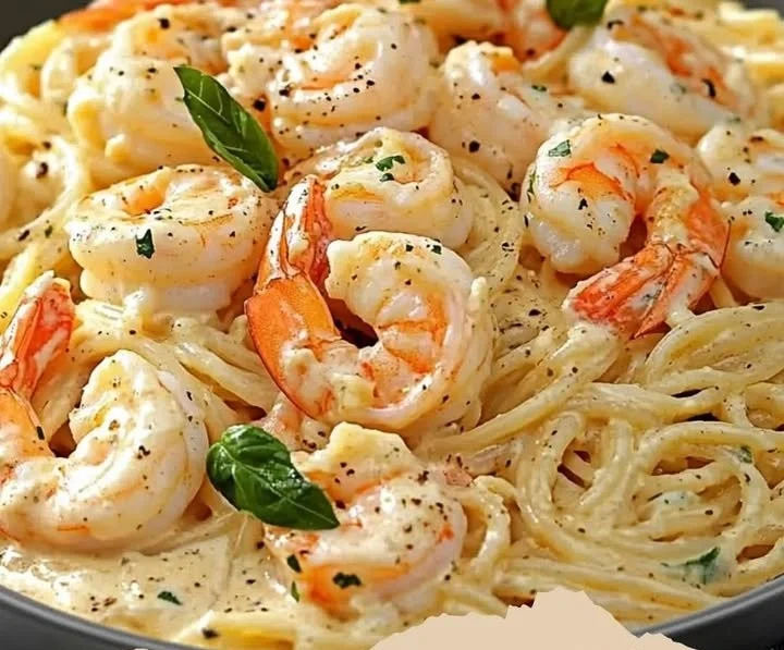Spaghetti mit Garnelen in cremiger Frischkäse-Sauce