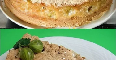 Leckerer Stachelbeerkuchen auf einem Tisch serviert
