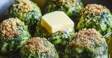 Südtiroler Spinatknödel mit Butter und Parmesan auf einem Teller serviert