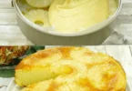 Umgekehrter Kuchen mit Ananas, serviert auf einem Teller, frisch gebacken