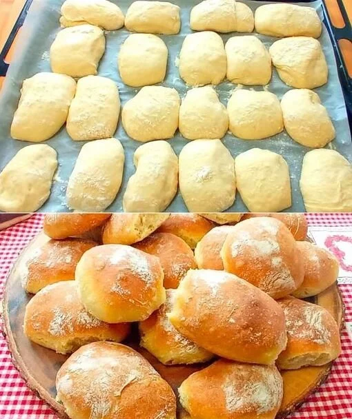 Bäckerbrötchen Rezept mit 3 Zutaten auf einem Holzbrett