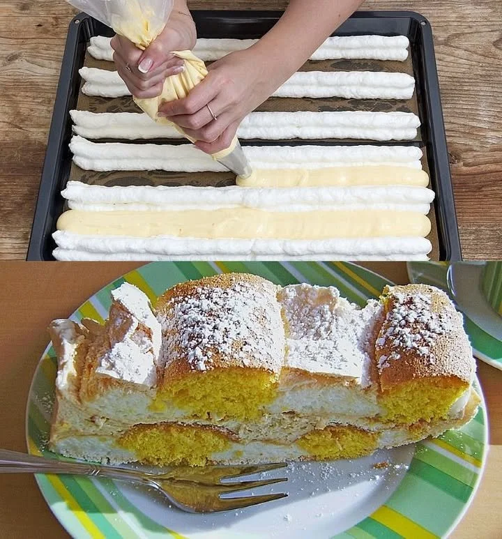 Biskuitrolle mit Aprikosenmarmelade und Kaffee-Sahne auf einem Teller