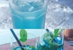 Blauer Engel Cocktail mit frischen Zutaten in einem Glas