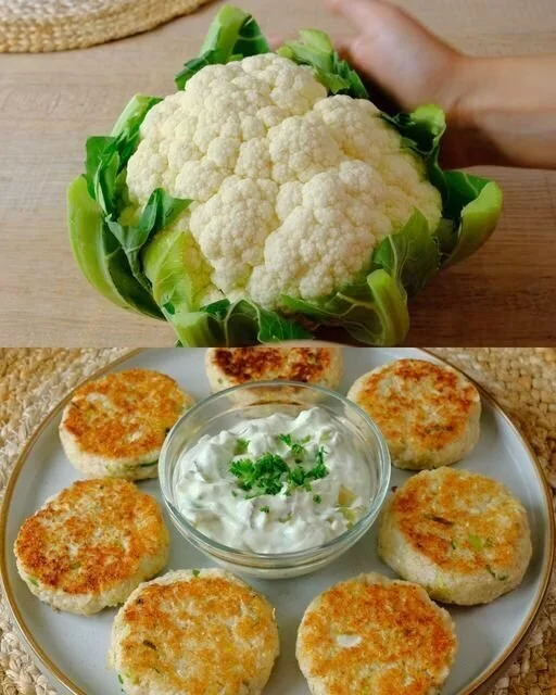 Blumenkohl Frikadellen auf einem Teller mit frischen Kräutern