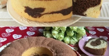 Leckerer Bundt-Kuchen mit Kaffee und Kakao auf einem Tisch serviert.