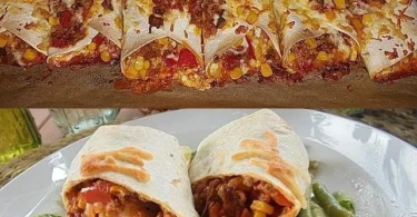 Leckere Burritos mit Hackfleisch und Käse serviert auf einem Teller