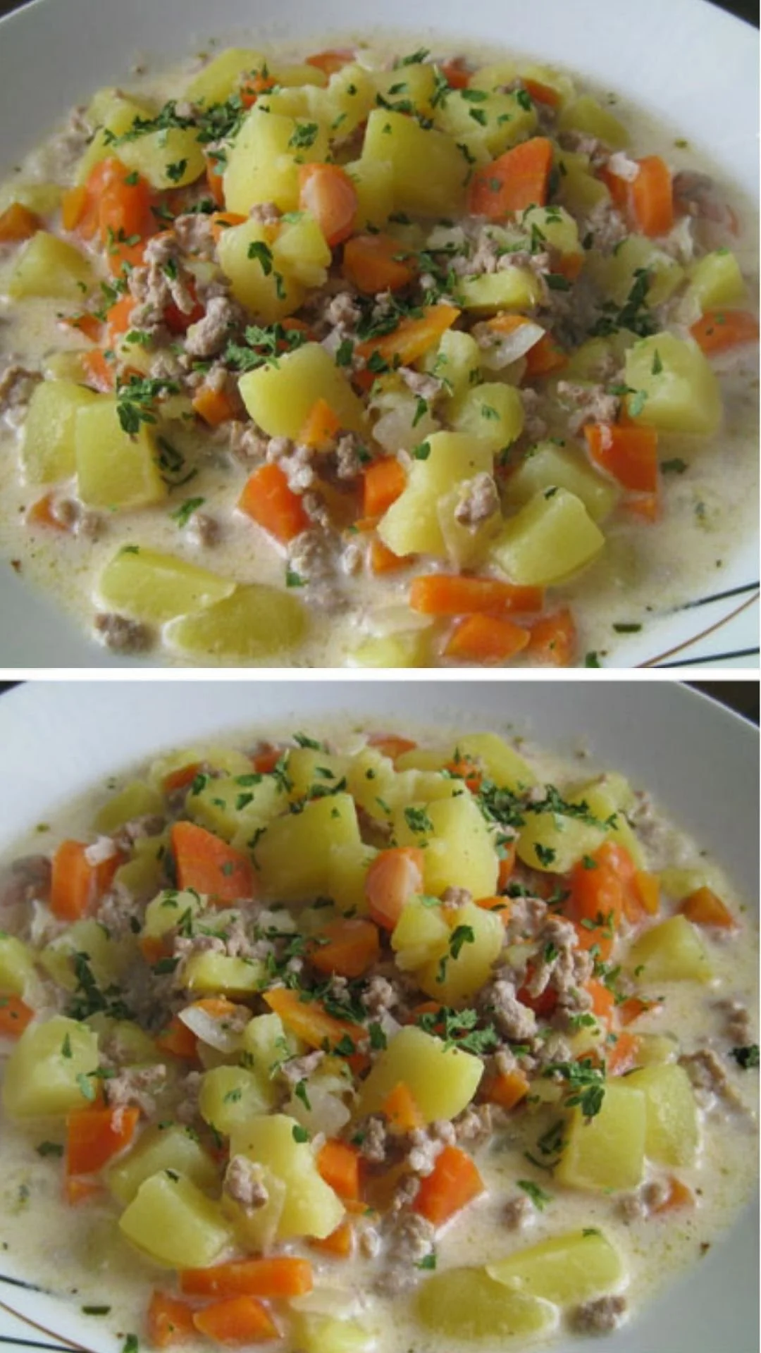Eintopf aus Hackfleisch, Kartoffeln, Sauerrahm und Karotten