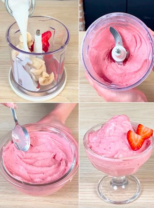 Leckerer Erdbeer-Bananenshake und Erdbeercreme in einem Glas