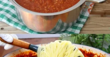Hausgemachte Sauce Bolognese in einem Topf auf der Küche