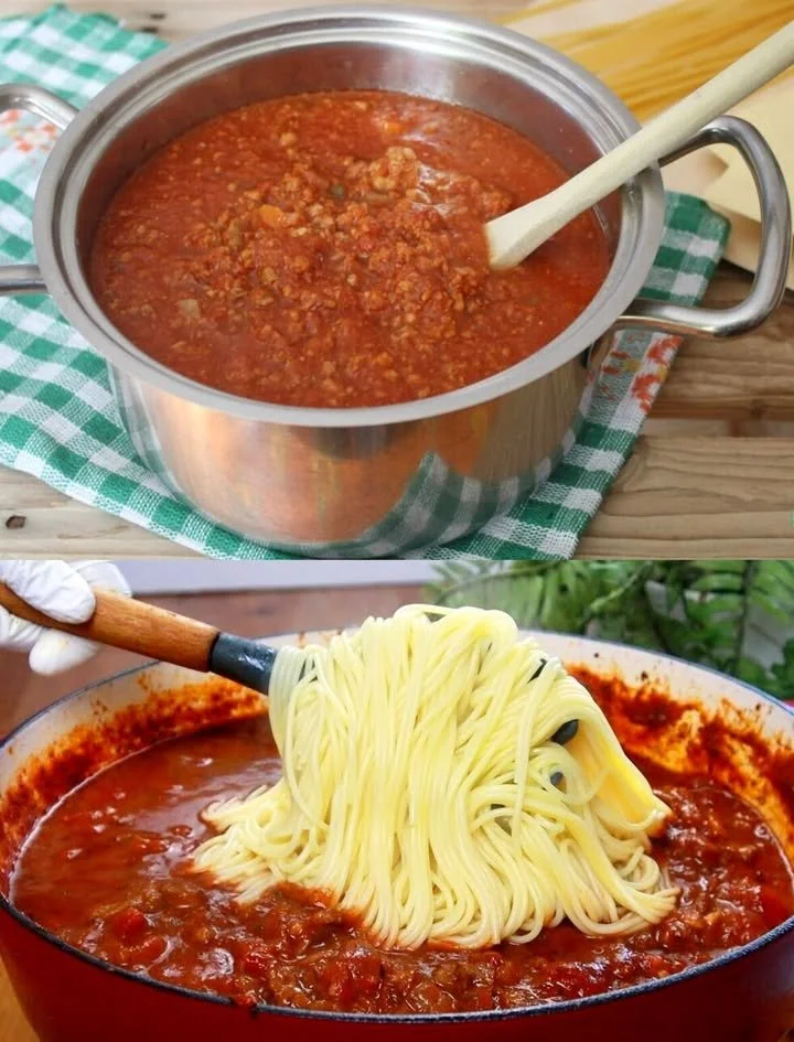Hausgemachte Sauce Bolognese in einem Topf auf der Küche