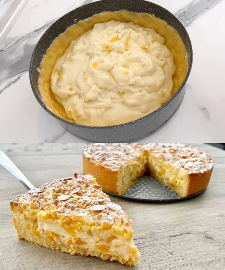 Fantastischer Pfirsich Sahnekuchen mit frischen Pfirsichen und Sahne