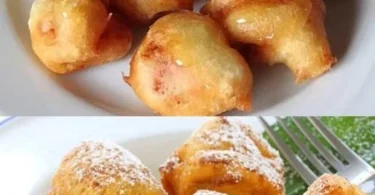 Leckere gebackene Bananen frisch aus dem Ofen, garniert mit Nüssen und Honig.