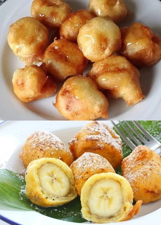 Leckere gebackene Bananen frisch aus dem Ofen, garniert mit Nüssen und Honig.