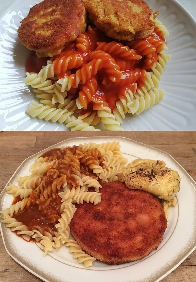 Gebratene Bologna mit kurzer Makkaroni