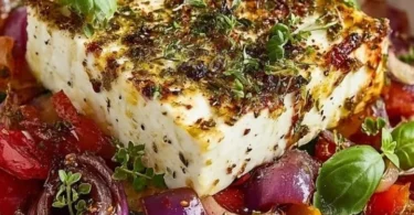 Gegrillter Feta im griechischen Stil mit Kräutern und Olivenöl