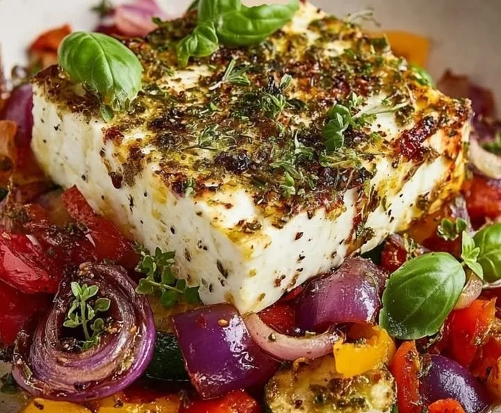 Gegrillter Feta im griechischen Stil mit Kräutern und Olivenöl