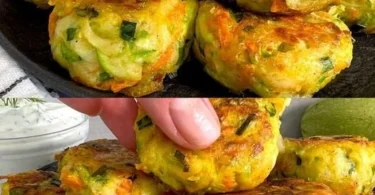Griechische Zucchinibällchen mit Kräutern und Gewürzen, serviert auf einem Teller.