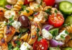 Köstlicher Griechischer Hähnchen-Tzatziki-Pasta-Salat mit frischen Zutaten