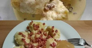 Überraschend leckere Großmutters Mehlknödel auf einem Teller serviert